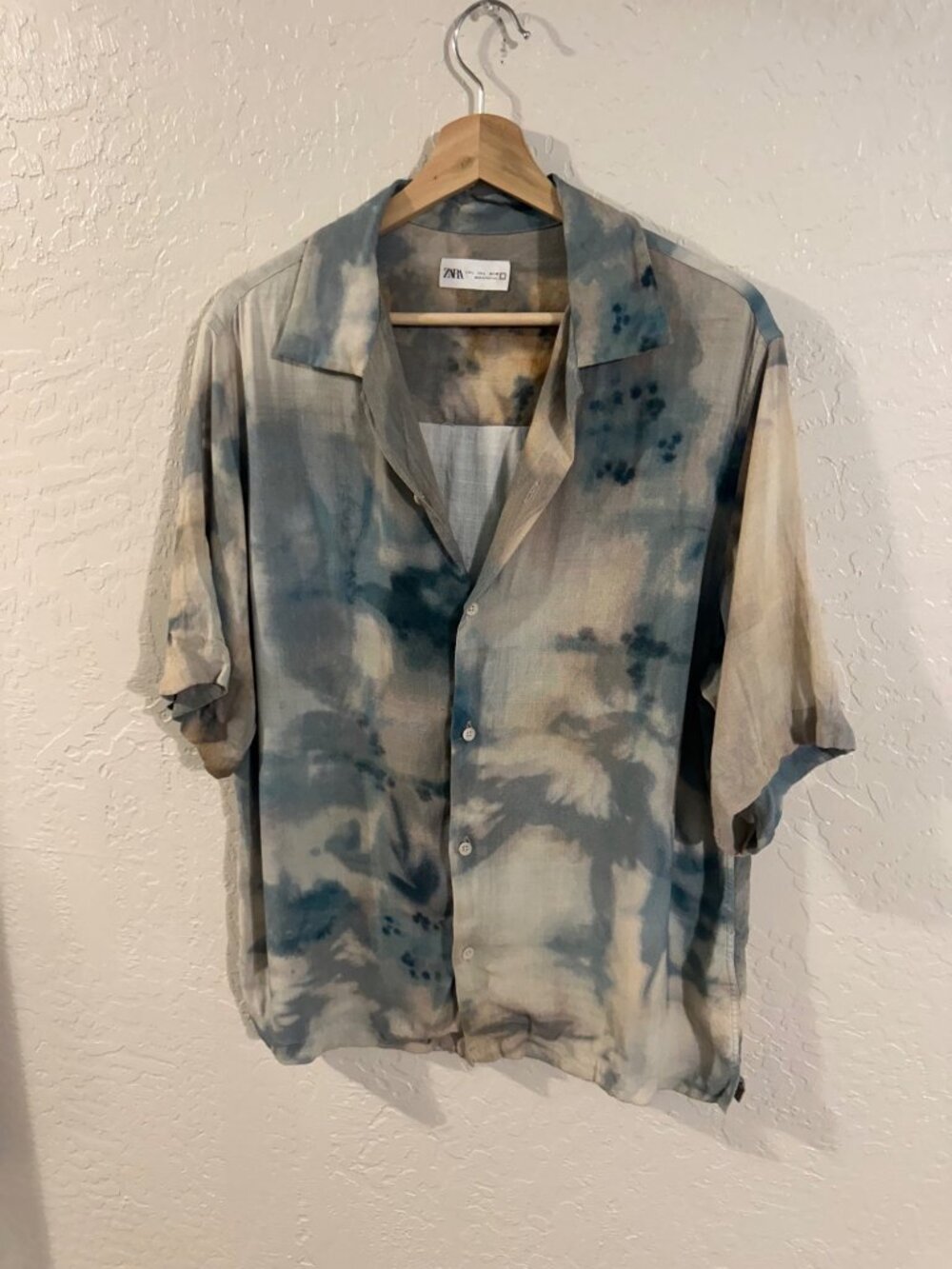 Zara Blue Abstract Tie Dye Button Front Casual Summer Shirt - Picture 3 of 11